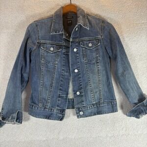 Vtg GAP Stretch Jean Jacket Blue Denim Cotton Button Trucker Casual Y2K Sz S